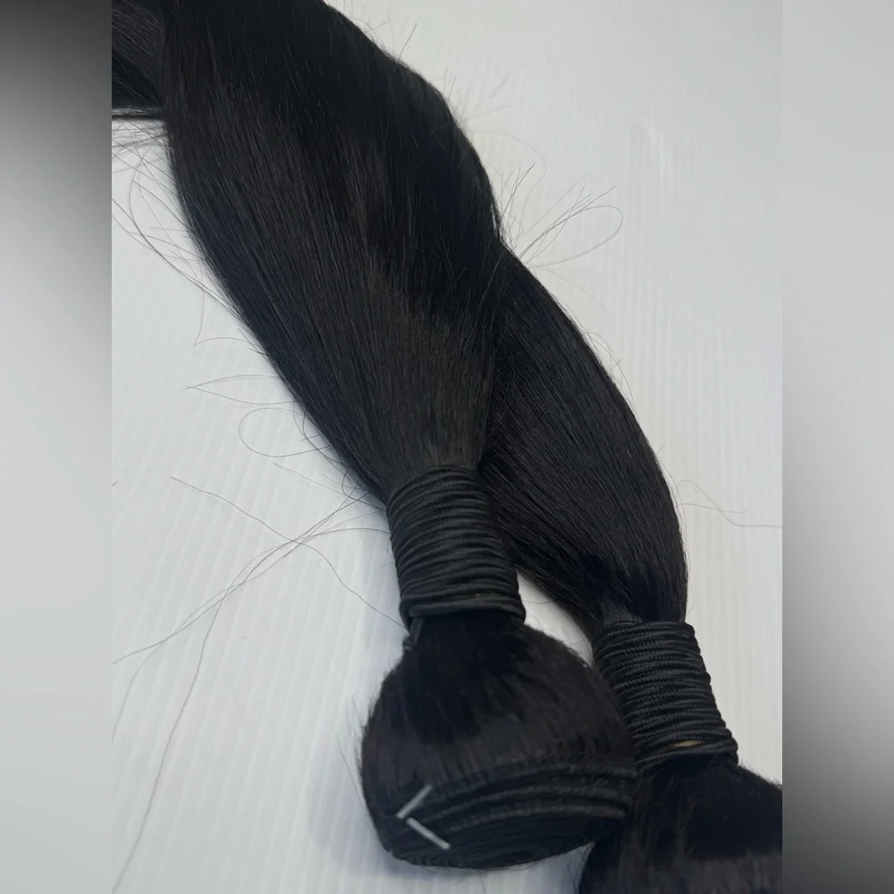 Human Hair Blend Straight 2 Bundles – 18” Jet Black Extensions, 200g